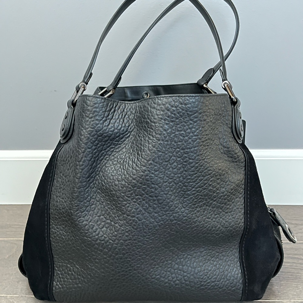 Coach Black Edie 42 Mixed Leather Shoulder Bag